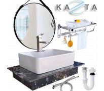 Combo lavabo đặt bàn đá kèm vòi Kazta KZ-CBB01G 6 món