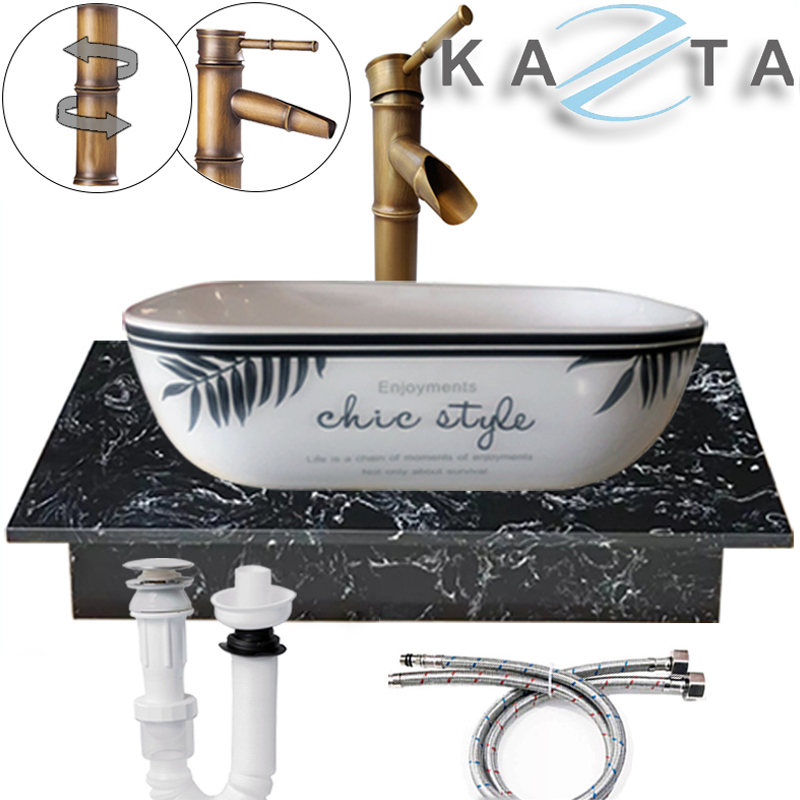 Combo lavabo đặt bàn đá kèm vòi Kazta KZ-CBB02 4 món