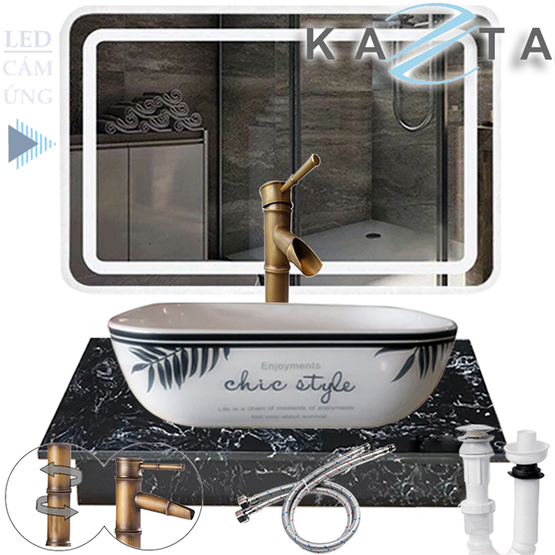 Combo lavabo đặt bàn đá kèm vòi Kazta KZ-CBB02G 5 món