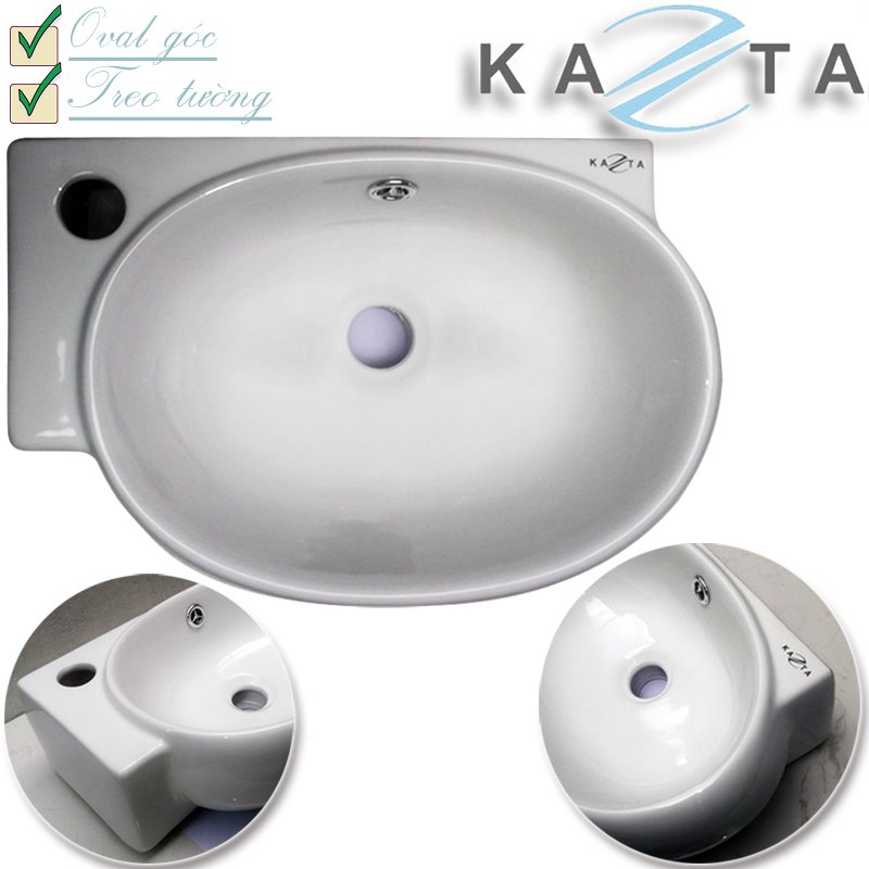 Lavabo góc oval Kazta KZ-CL10GC dùng cho vòi gắn chậu