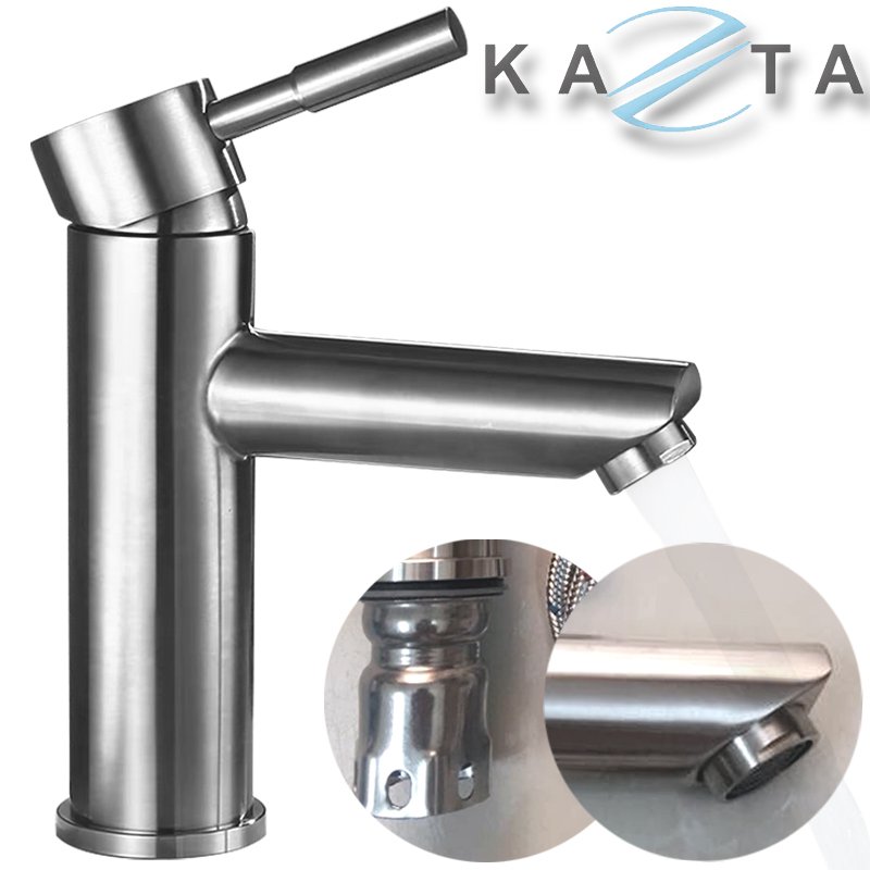 Vòi lavabo nóng lạnh Kazta KZ-LDT02H thân tròn inox