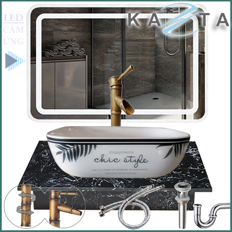 Combo lavabo đặt bàn đá kèm vòi Kazta KZ-CBB02G 5 món