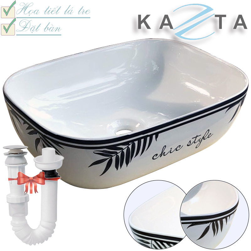 Lavabo đặt bàn nghệ thuật Kazta KZ-CL04LT dùng cho vòi gắn bàn