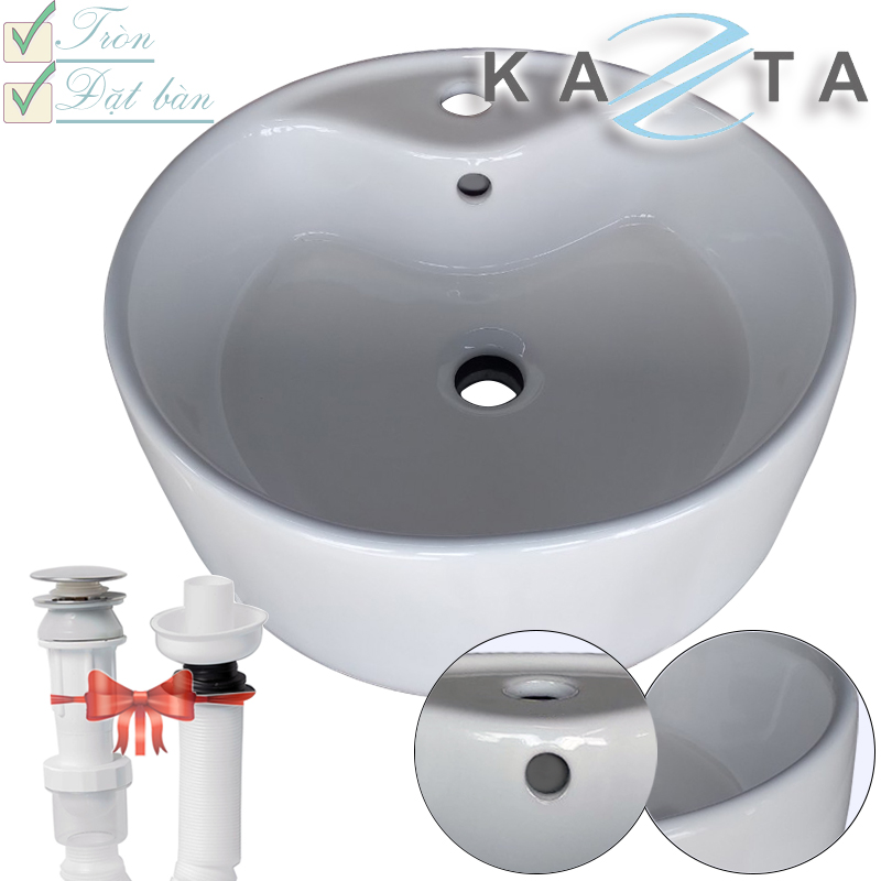 Lavabo đặt bàn tròn Kazta KZ-CL01T dùng cho vòi gắn chậu