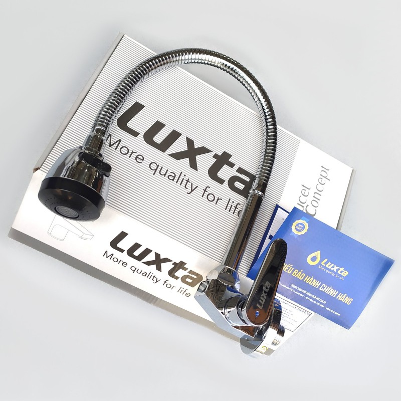 Vòi rửa bát lạnh Luxta L3106T3B gắn tường thân uốn dẻo